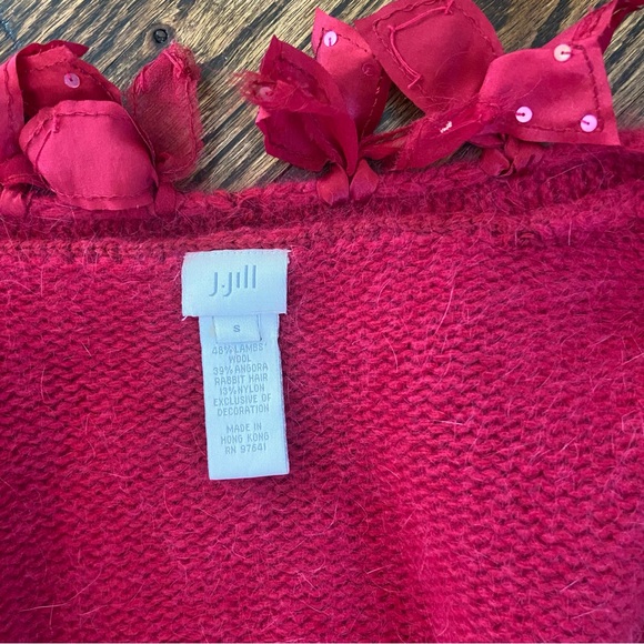 J Jill Wool + Rabbit Hair Red Cardigan with Ruffle Trim Small - Picture 2 of 9